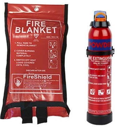 600g Powder Fire Extinguisher & 1.0m x 1.0m Soft Case Fire Blanket