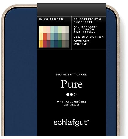 Schlafgut Pure Spannbettlaken 90x200cm bis 100x220cm - 95% Biobaumwolle, 5% Elasthan, Oeko-TEX Zertifiziert, Blue Deep, Matratzenhöhe bis 35cm
