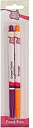 FunCakes Food Pen Lila-Orange: Stylo Alimentaire pour Décoration de Gâteaux, Pâtisseries et Desserts, Pointe Flexible pour Lignes Épaisses et Fines, Idéal pour Personnaliser, Certifié Halal