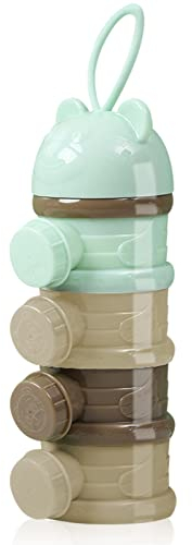 LAPONO 4 Capas dispensador leche en polvo bebe Bebé Leche Polvo Dispensador Caja Leche Polvo con Apertura Lateral Contenedor de Almacenamiento de Frutas y Alimentos para Viajes y Exteriores（Verde）