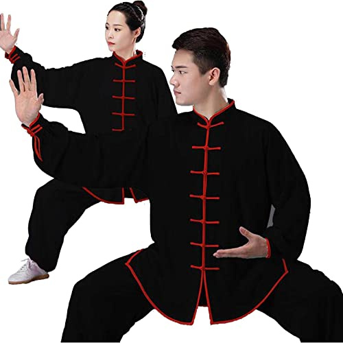 HFCY Tai Chi Uniforme Uomo Abbigliamento da Mattina per Esercizi Kung Fu E Arti Marziali Donna Abiti da Arti Marziali Wing Chun Tute da Ginnastica, Black 2-M