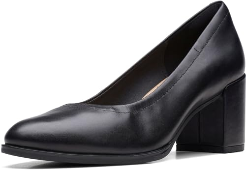 Clarks Women's Freva55 Court Pump, Black Leather, 5 UK
