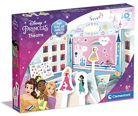 Clementoni - 18727 - Disney Princess Theatre - Théâtre en Carton à Construire, avec Princesses Disney, pour Inventer des Histoires, Jeu créatif Fille 7 Ans - Fabriqué en Italie