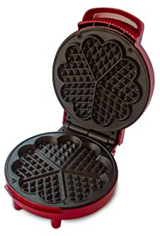 BEHOME Gofrera en forma de corazón con placa antiadherente, pies antideslizantes, 1000 W, máquina para 5 gofres a la vez, roja