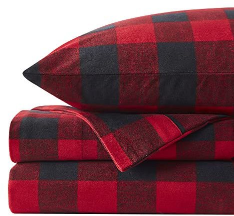 Sweet Home Collection Lenzuola in flanella calde e accoglienti tasche profonde traspiranti per tutte le stagioni, set di biancheria da letto con federe, piene e quadri, motivo bufalo, bordeaux
