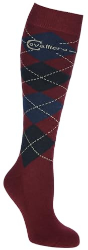 Covalliero 1 paire de chaussettes d'équitation Brescia, tailles 34-36, merlot/graphite, coton, coupe ajustée, renfort au niveau du pied, lavable en machine