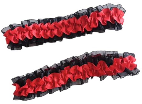 Kukensammy Women's Wedding Garters for Bride, 2 Pcs Red and Black Bridal Garter for Mun Homecoming Garter Supplies Set Elastic Lace Something Plus Size Party