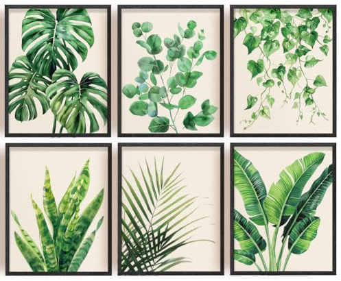INFUNLY 6 PCS Botanical Plant Wall Art Prints Unframed Canvas Prints Wall Art Green Plant Leaves Art Wall Prints Boho Eucalyptus Leaf Wall Art for Living Room Bedroom Home Decor 9x11inches/23 * 28cm