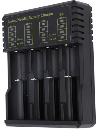 Pilas AAAA Recargables, Smart LED Universal USB 4 Ranuras Pilas AAAA Cargador de Batería AA AAA con Indicador de Carga para Li Ion 26650 18500 18490 18350 17670 14500 10440