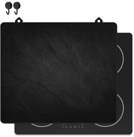 KitchyMist Protège Plaque Induction Mur de Pierres Noires - 60x52 cm - Déco cuisine - Protection pour plan de travail - Cuisson protégée - Fond de hotte de cuisine
