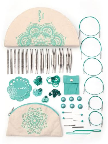 KnitPro Mindful utbytbara nålset - par rundstickor 13 x 10 cm med tillbehör Mindful Passion Set för nybörjare, proffs och presentset