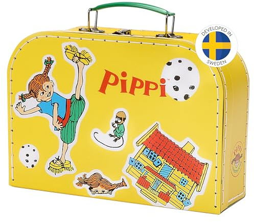 Pippi Pappväska Gul 25 cm - Barnväska med Pippi Långstrump Illustrationer - Perfekt för Lek och Äventyr