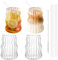 530ml Verres à Bulles Avec Paille - Set de 4 Résistants au Froid et à la Chaleur Striés, Wave Tumbler Pour Latte Macchiato, Café Glacé, Whisky, Cocktails, Yaourt, Soda