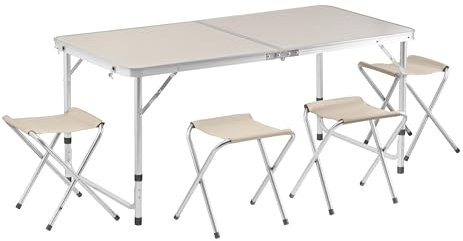SEVICO Camping Set - Klappbarer Tisch & 4 Stühle, höhenverstellbar (54-70 cm), leicht zu transportieren, mit Aluminiumrahmen, kompakt und ideal für Picknicks, Angeln und Outdoor-Aktivitäten