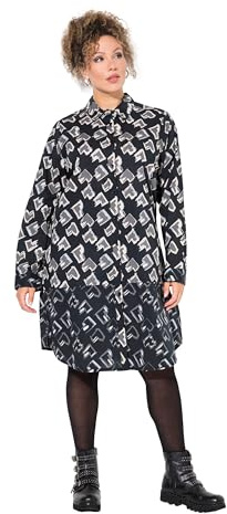 Ulla popken damer stora storlekar överdimensionerade plus size långblus, hjärtan, A-linje, skjortkrage, långärmad, svart, 42-44