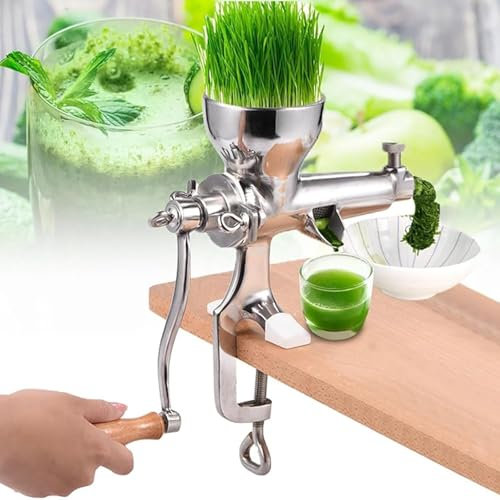 HYYKEJI Manual Wheatgrass Juicer, Stainless Steel Hand Vegetable Wheat Seedlings Squeezer Machine, with Tabletop Clamp, Inlet Diameter 8.6cm, for Soft Fruit Vegetable Leafy Green