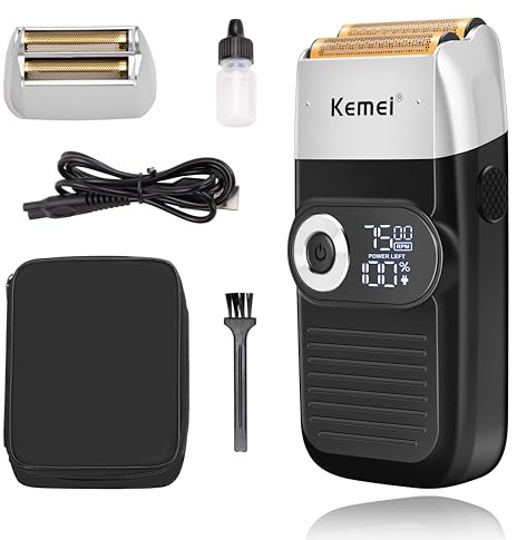 KEMEI Rasoir Électrique pour Hommes - Shaver Homme sans Rasage de Près SANS FIL avec Écran LED - Livré avec un Étui de Transport Pratique