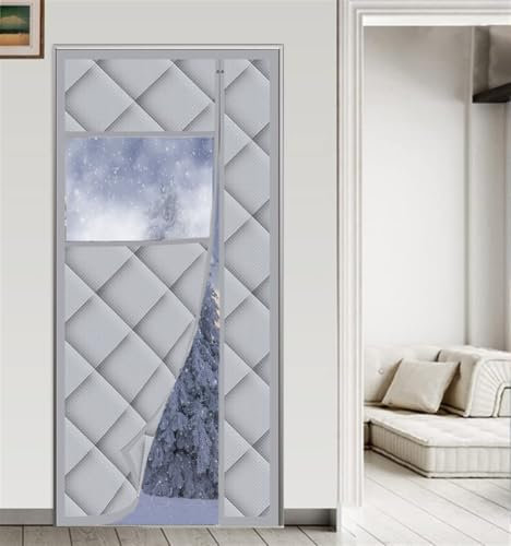Rideau de porte magnétique à isolation thermique et insonorisant, en molleton avec fenêtre, gris (l 279 x H 200 cm)