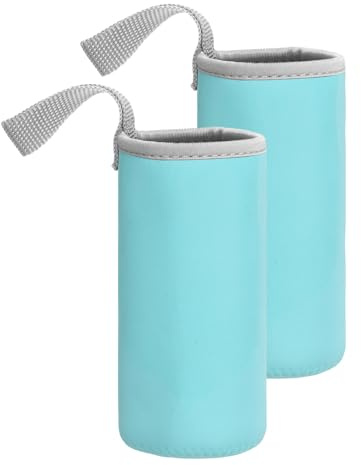 QUARKZMAN 2 Piezas Funda De Neopreno Para Botella De Agua, Portabotellas Aislante De 12 Oz, Bolsa Plegable Para Botellas De Bebida Con Asa, Azul Claro