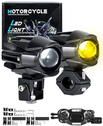 Dinfu 60W led moto fari ausiliari 9v -60v tondo LED fendinebbia IP68 faretti 5 modelli di flash con kit fascio e 2 staffe di montaggio per moto ATV UTV dirt bike 4x4 pickup camion barca