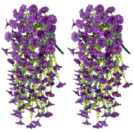 SHOWHEEL 2 Stück Kunstblume Hängend Petunien Seidenblumen,Kunstblumen Hängend,Künstliche Petunie Pflanzen Blumen Balkonblumen Hängepflanzen für Outdoor Heimdekoration Garten künstliche balkonpflanzen