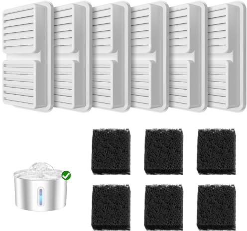 12 filter för vattenkällan till katter: Innehåller 6 aktiva kolfilter + 6 svampfilter. Filter designade för 2,2 liter vattenkällor, vilket garanterar rent och färskt vatten för ditt husdjur.