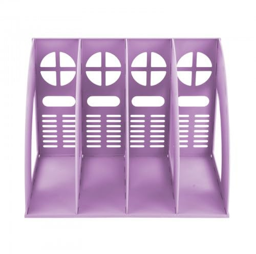 Porta Quaderni da Scrivania, Portariviste con 4 Scomparti, Portariviste da Scrivania Verticale, Robusto Organizer in Plastica per A4 Documenti, Porta Libri per Scuola, Ufficio, Casa (Viola)
