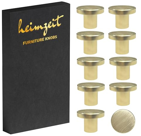 heimzeit Skåpknoppar Modern för Dörrar, Lådor och Byråer av Högkvalitativ Aluminium [10 Stycken, Rund] Färg: Guld, Stilren Design, Möbelknoppar med ett hål Handtag och Skruvar