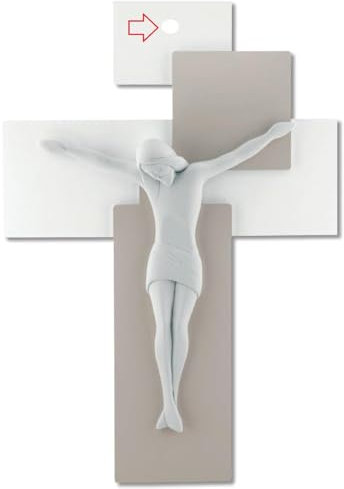 PICCOLO CROCIFISSO CROCE DA PARETE MODERNO 17X12 LEGNO tortora BIANCO CRISTO ME12101NB