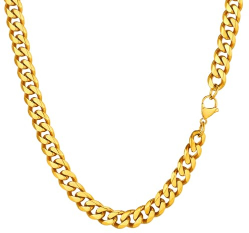 PROSTEEL Cadena Oro Cubana Hombre Mujer, 9mm Ancho 51cm Largo
