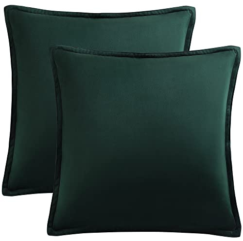 PiccoCasa Decorative Velvet Soft Cushion Covers Pack of 2, Square Solid Throw Pillow Covers for Sofa Couch Bedroom - 50x50cm/20x20 Inches Hidden Zipper Cushion Covers Dark Green