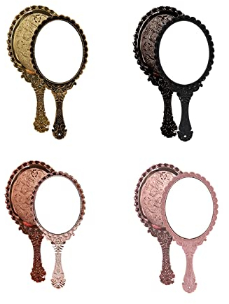 KALUROIL KAYLRE 4 Stück Tragbarer Schminkspiegel, Handspiegel mit Griff, Metall handspiegel, Verwendet für Zuhause, Outdoor, Valentinstag, Geburtstag, Jubiläum