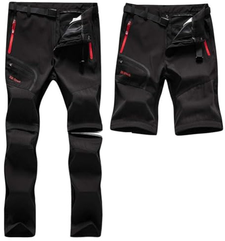 SANMIO Pantaloni Trekking Uomo Esterno Asciugatura Veloce Funzionali Leggeri Traspiranti Convertibile Pantaloncini Softshell Pantaloni da Arrampicata Casual Nero, XXL