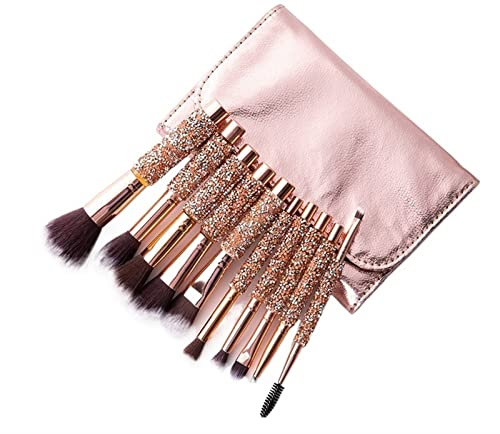 Set De 10 Pinceaux De Maquillage avec Strass, Pinceaux De Maquillage Essentiels Pinceaux pour Fond De Teint Poudre Anticernes Ombres À Paupières Brosses pour Cosmétiques Professionnels avec Sac