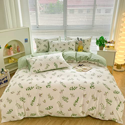 Yaofeiou Premium Bettwäsche 135x200 Baumwolle Pflanzen Muster Bettbezug Grün Blätter Muster Bettwäsche Damen Herren Bettdeckenbezug Blumen Pflanze Wendebettwäsche mit 1 Kissenbezüge 80x80