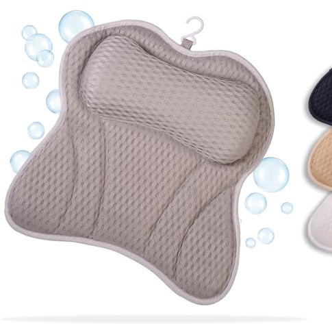 Toniamo Badewannenkissen | Premium Badekissen für Badewanne mit Kopfstütze & Nackenstütze | Kissen ideal als Badewannen Nackenkissen & Kopfkissen | Ergonomisches Wannenkissen mit Saugnäpfen | Grau