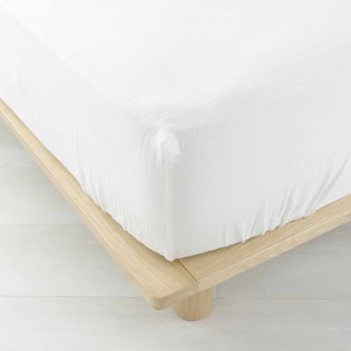 douceur d'intérieur, Drap Housse (160 x 200 cm) Angelia Blanc, Gaze de Coton Unie