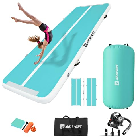 AKSPORT Airtrack mit Air Roll Aufblasbar Gymnastikmatte Turnmatte Air Tracking Matte 3m mit rolle mit Luftpumpe für Hause/Yoga/Cheerleading/Tumbling/Rückwärtsbeugen