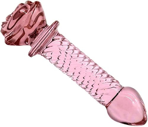 Pink Glass Dildo for Women, Crystal Masturbator Adult Products G-spot Pleasure Anal Butt Plug for Men or Couple (B (14.5x4.7x3.5))