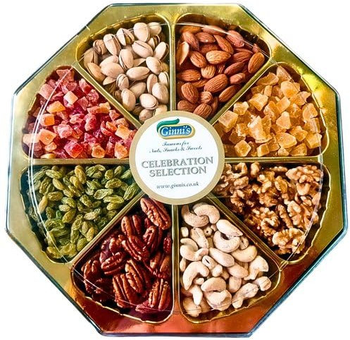 Ginni's Premium Nut Selection Gift Box Almonds, Green Raisins, Pistachios, Cashew Nuts, Walnuts, Pecans, Dried Pineapple, Dried Papaya Healthy Gift for Special Occasions