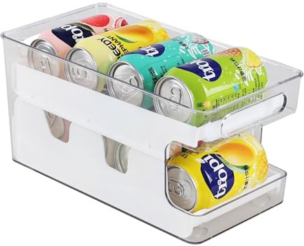 Lesbye Rolling Can Dispenser Fridge Beer Pop Can Organiser, 2 Teir Soda Drinks Can Bottle Holder, Ideal For Kitchen Pantry Cupboard Shelves