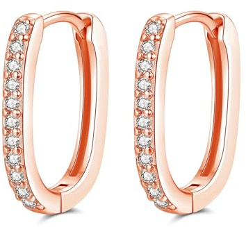 Cangall Creolen Silber 925 Klein, Sterling Silber Oval Ohrringe Mit Zirkonia, Geometrische Rose Gold Damen Creolen, Knorpel Schlafen Ovale Ohrringe Kreolen für Frauen Mädchen