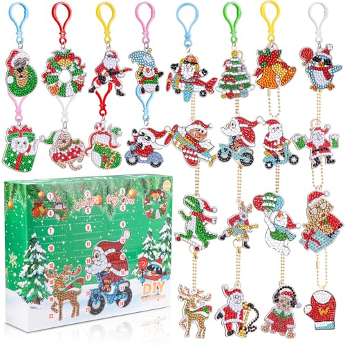 GEEKEO Adventskalender 2025 Kinder Mädchen Diamond Painting Weihnachten Basteln, Weihnachten Diamant Malerei Schlüsselanhänger Anhänger Kits für Kinder 24 Tage Überraschung Geschenke