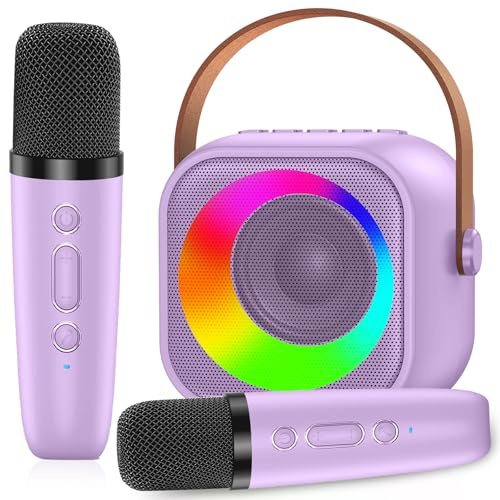 MicQutr Karaoke Enfant avec 2 Microphone, Micros Karaoké sans Fil, Jouet de Portable Karaoké Bluetooth avec LED Lumière pour Enfant Adulte Fille Cadeau Chanter