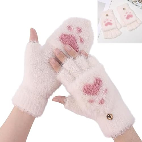 Fingerlösa handskar dam, fingerlösa vinterstickade handskar, halvfingerhandskar, plysch halvfingershandskar, varma fingerlösa vantar, med klaff katttass vinter för kvinnor vid kallt spel, Nej, NO