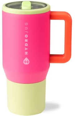 HydroJug Traveler Water Bottle with Handle and Flip Straw, Fits in Cup Holder, Leak-proof Cup, Reusable, Insulated Stainless Steel and Rubber Base, Gift for Men and Women,