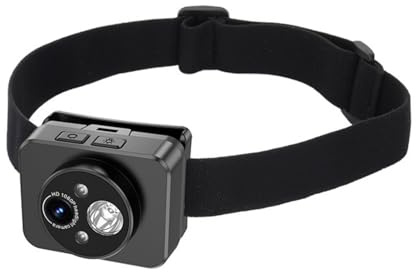 Sxhlseller Telecamera Montata Sulla Testa, Telecamera Frontale con Regolazione 1080P a 45° per Registrazione, Mini Action Cam, Lampada Frontale a LED, Videocamera Indossabile per Sport