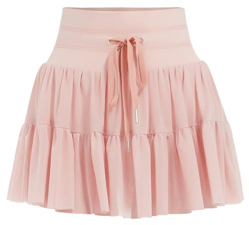 DGSHIRLDJO Tenniskjolar för kvinnor med shorts, fickor, hög midja, volang, atletiska golfshorts, löpning, träning, veckade kjolar