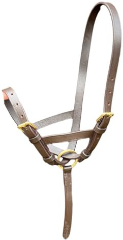 Horse Leather Foal Slip Headcollar with Solid Brass Fitting S-M-L Black Brown (Brown, Medium)