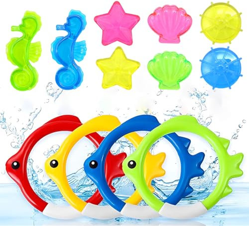 LAJUP 12 Pezzi Giocattoli per Immersioni in Piscina, Giochi Piscina Bambini Anelli da Immersione Piscina Subacquea Immersioni Giocattolo, Gemme Subacquee Regalo per Bambini